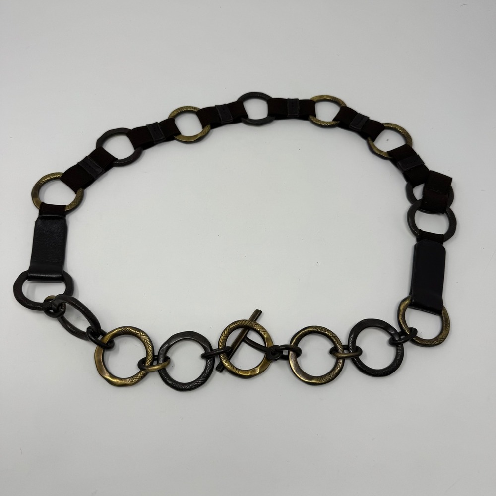 Vintage‎ Y2K Sandy Duftler Black/Bronze Designed Chain Belt Women's Medium